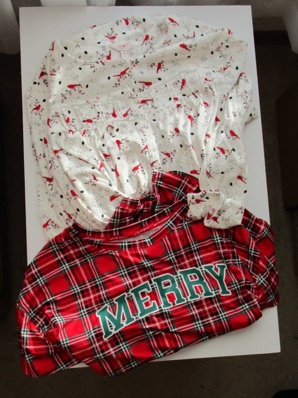 2 Holiday Nightgowns Woman Plus - cardinal birds & red plaid